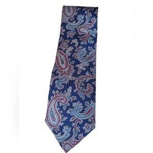 Vintage Christian Dior Monsieur Blue and Red Paisley Silk Tie USA